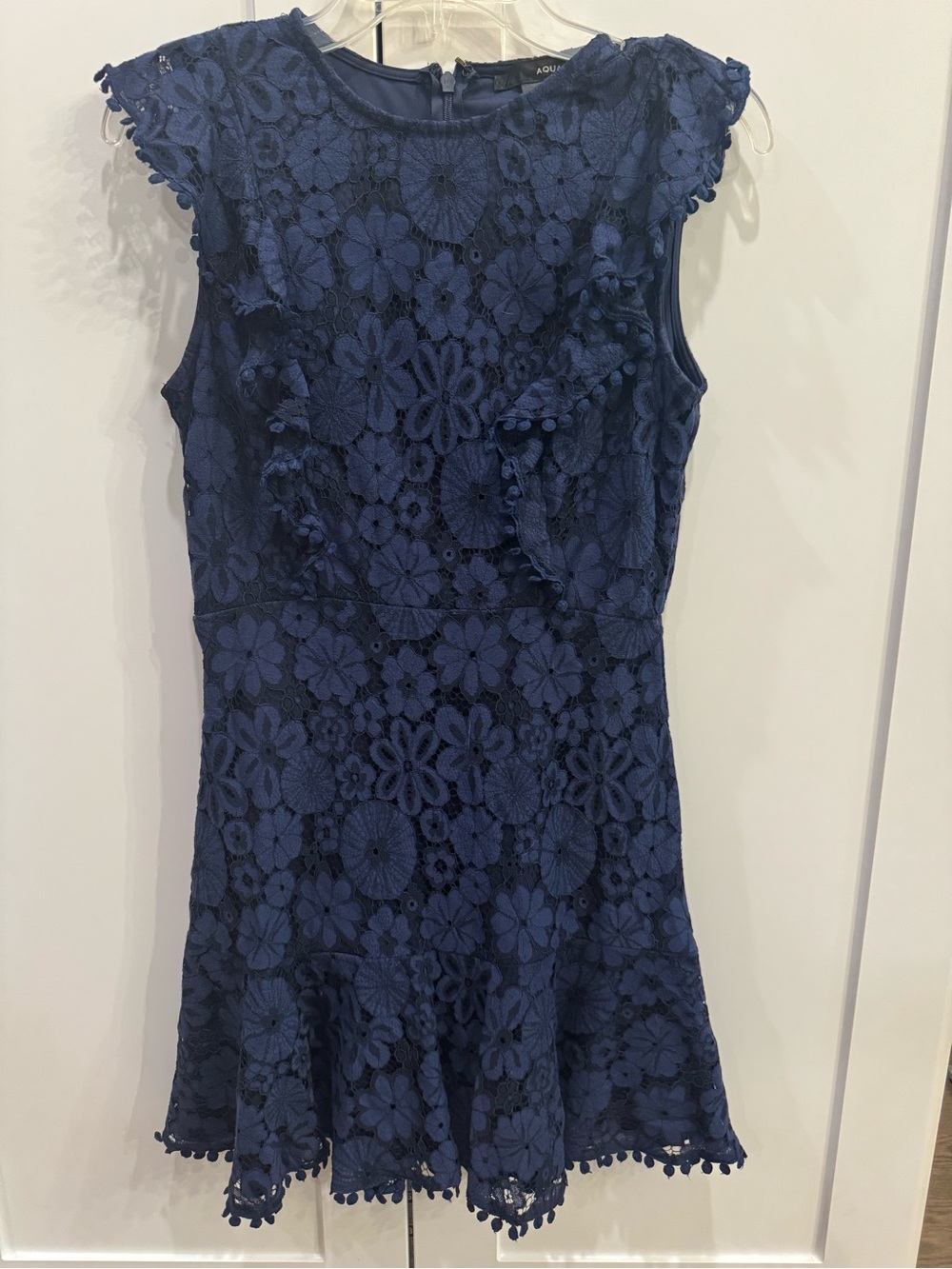Aqua Navy Floral Lace Fit & Flare Dress